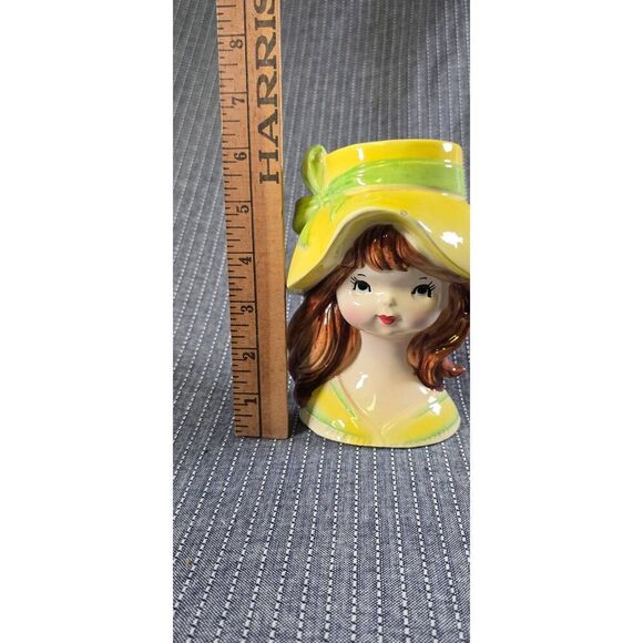 Vintage INARCO Lady Head Vase Young girl Yellow Auburn Hair 1950's - Picture 8 of 11